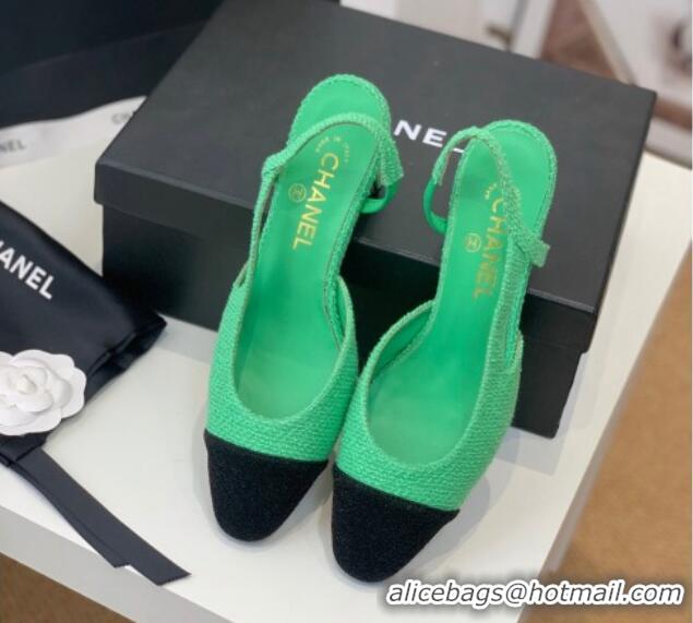 Sumptuous Chanel Fabric Slingback Pumps 6.5cm G31318 Green