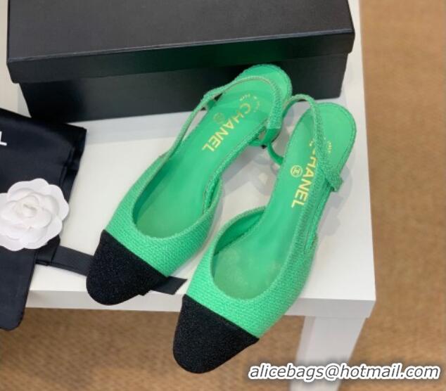 Sumptuous Chanel Fabric Slingback Pumps 6.5cm G31318 Green