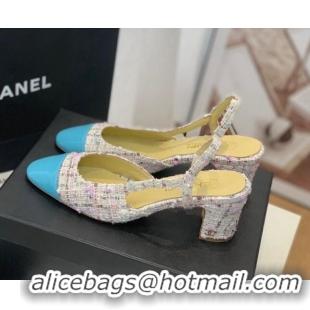 Best Grade Chanel Tweed Slingback Pumps 6.5cm G31318 Pink/Blue