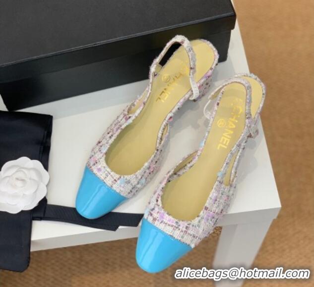 Best Grade Chanel Tweed Slingback Pumps 6.5cm G31318 Pink/Blue