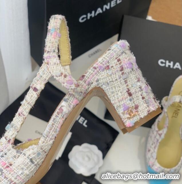 Best Grade Chanel Tweed Slingback Pumps 6.5cm G31318 Pink/Blue