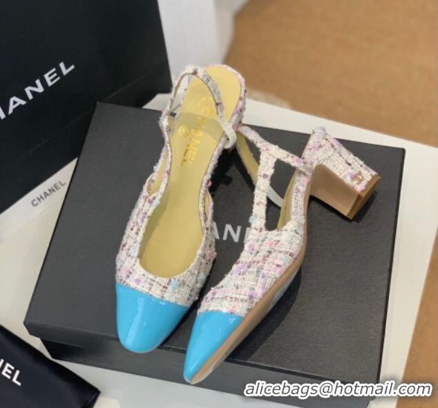 Best Grade Chanel Tweed Slingback Pumps 6.5cm G31318 Pink/Blue