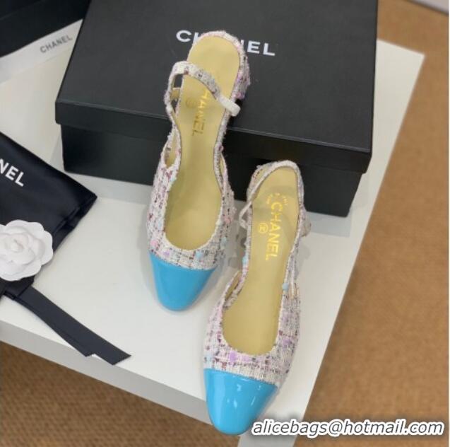 Best Grade Chanel Tweed Slingback Pumps 6.5cm G31318 Pink/Blue