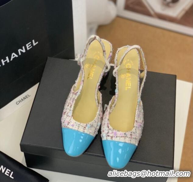 Best Grade Chanel Tweed Slingback Pumps 6.5cm G31318 Pink/Blue