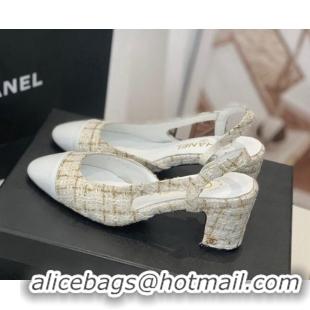 Good Quality Chanel Tweed Slingback Pumps 6.5cm G31318 White