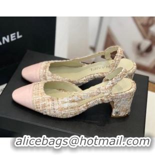 Unique Style Chanel Tweed Slingback Pumps 6.5cm G31318 Pink/Beige