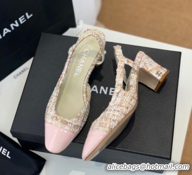 Unique Style Chanel Tweed Slingback Pumps 6.5cm G31318 Pink/Beige