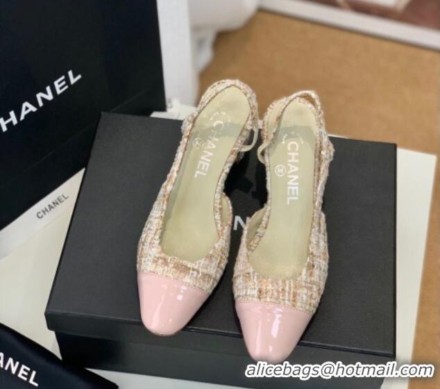 Unique Style Chanel Tweed Slingback Pumps 6.5cm G31318 Pink/Beige