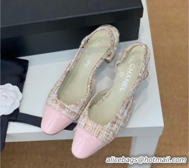 Unique Style Chanel Tweed Slingback Pumps 6.5cm G31318 Pink/Beige