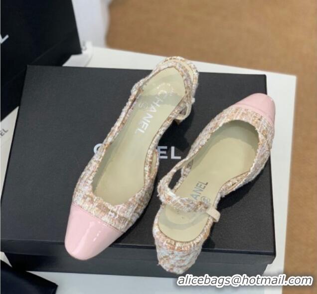 Unique Style Chanel Tweed Slingback Pumps 6.5cm G31318 Pink/Beige