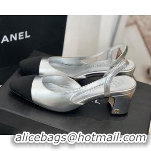 Charming Chanel Leather Slingback Pumps 6.5cm G31318 Silver