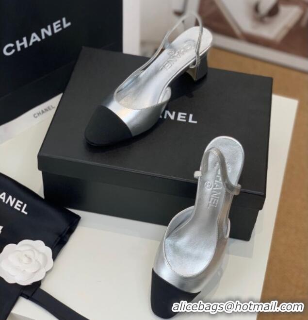 Charming Chanel Leather Slingback Pumps 6.5cm G31318 Silver