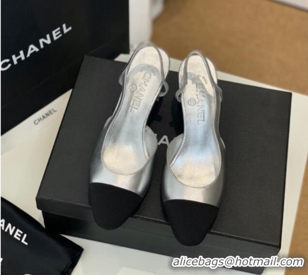 Charming Chanel Leather Slingback Pumps 6.5cm G31318 Silver