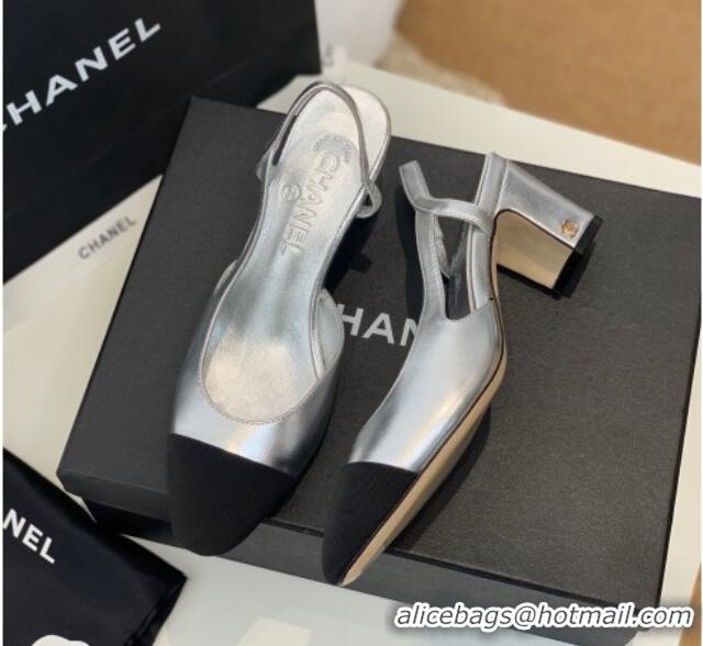 Charming Chanel Leather Slingback Pumps 6.5cm G31318 Silver