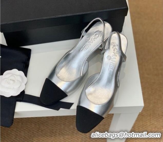 Charming Chanel Leather Slingback Pumps 6.5cm G31318 Silver