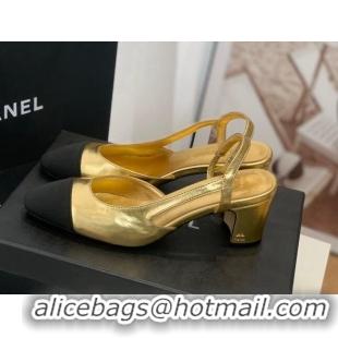 Good Looking Chanel Leather Slingback Pumps 6.5cm G31318 Gold