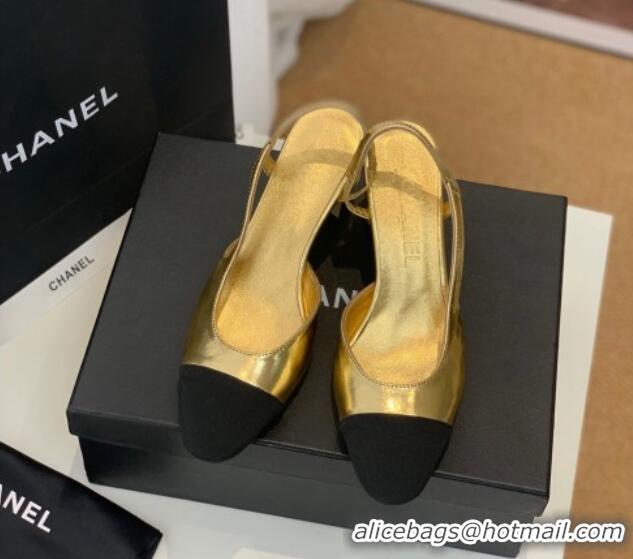 Good Looking Chanel Leather Slingback Pumps 6.5cm G31318 Gold