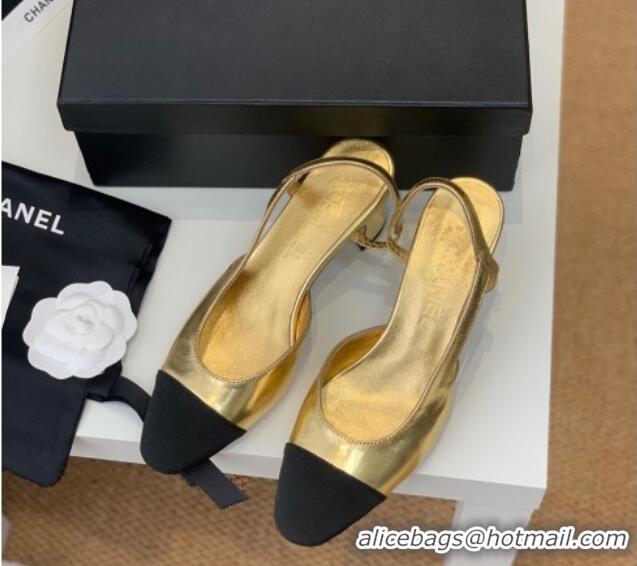 Good Looking Chanel Leather Slingback Pumps 6.5cm G31318 Gold