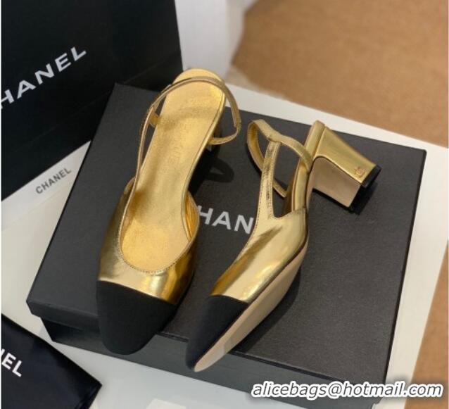 Good Looking Chanel Leather Slingback Pumps 6.5cm G31318 Gold