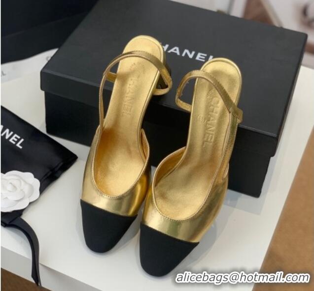 Good Looking Chanel Leather Slingback Pumps 6.5cm G31318 Gold