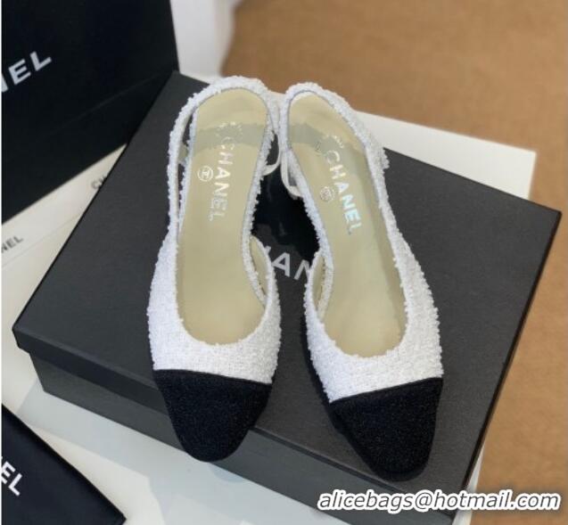 Crafted Chanel Tweed Slingback Pumps 6.5cm G31318 White/Black