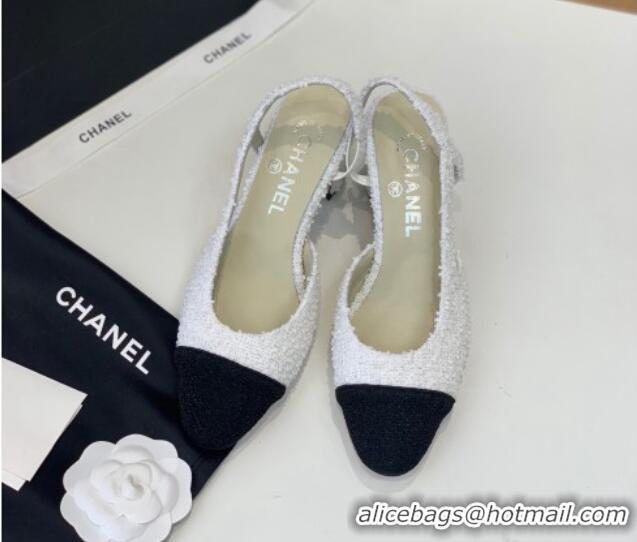 Crafted Chanel Tweed Slingback Pumps 6.5cm G31318 White/Black