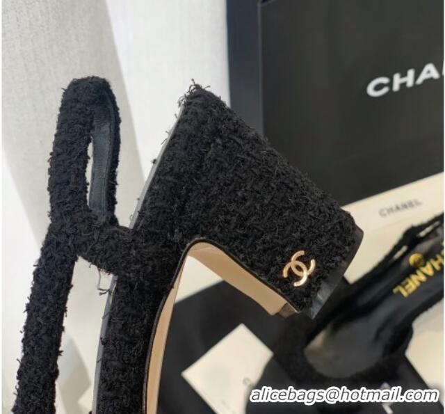 Expensive Chanel Tweed Slingback Pumps 6.5cm G31318 Black