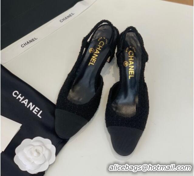 Expensive Chanel Tweed Slingback Pumps 6.5cm G31318 Black