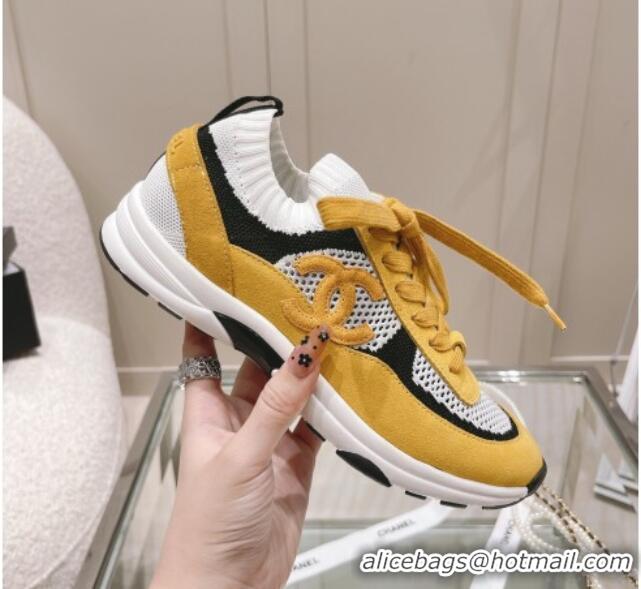 Comfortable Chanel Knit & Suede Sneakers G38750 Yellow