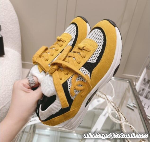 Comfortable Chanel Knit & Suede Sneakers G38750 Yellow