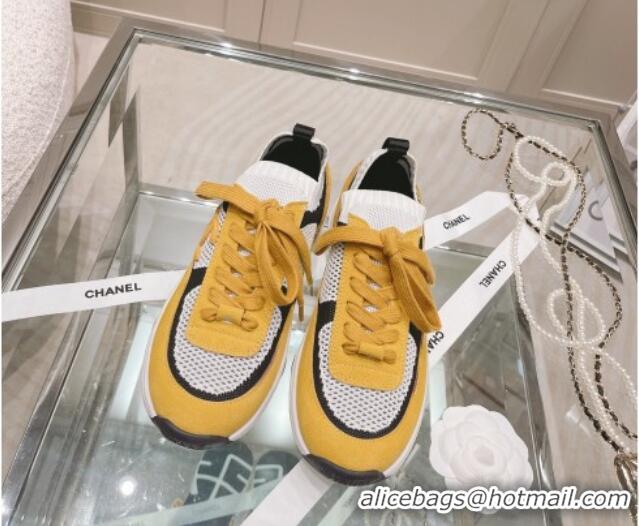 Comfortable Chanel Knit & Suede Sneakers G38750 Yellow