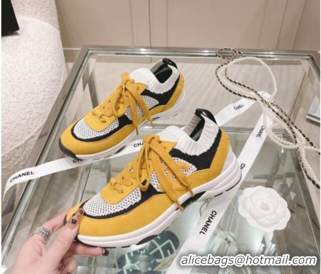 Comfortable Chanel Knit & Suede Sneakers G38750 Yellow