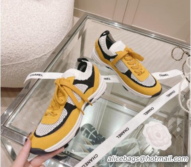 Comfortable Chanel Knit & Suede Sneakers G38750 Yellow