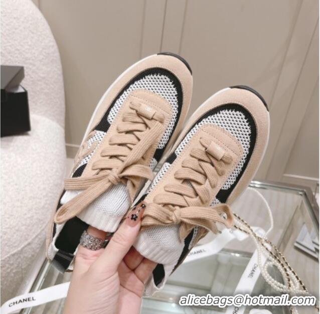 New Style Chanel Knit & Suede Sneakers G38750 Beige