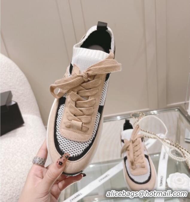 New Style Chanel Knit & Suede Sneakers G38750 Beige