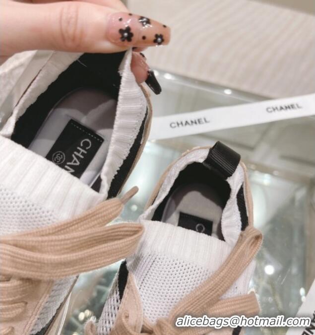 New Style Chanel Knit & Suede Sneakers G38750 Beige