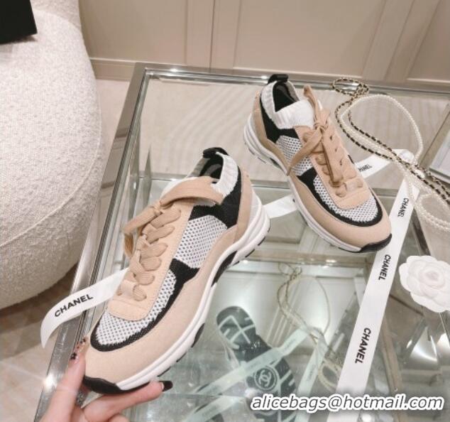 New Style Chanel Knit & Suede Sneakers G38750 Beige