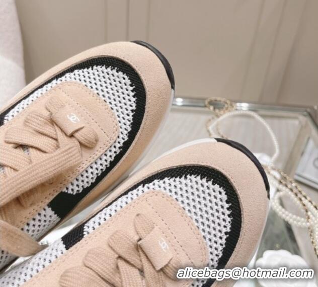 New Style Chanel Knit & Suede Sneakers G38750 Beige