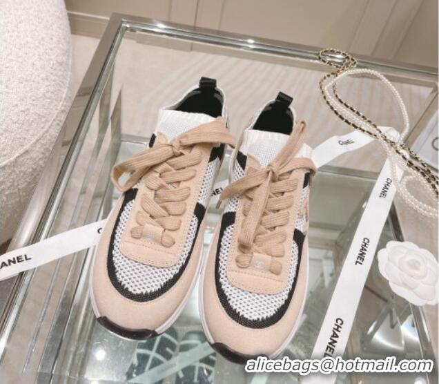 New Style Chanel Knit & Suede Sneakers G38750 Beige