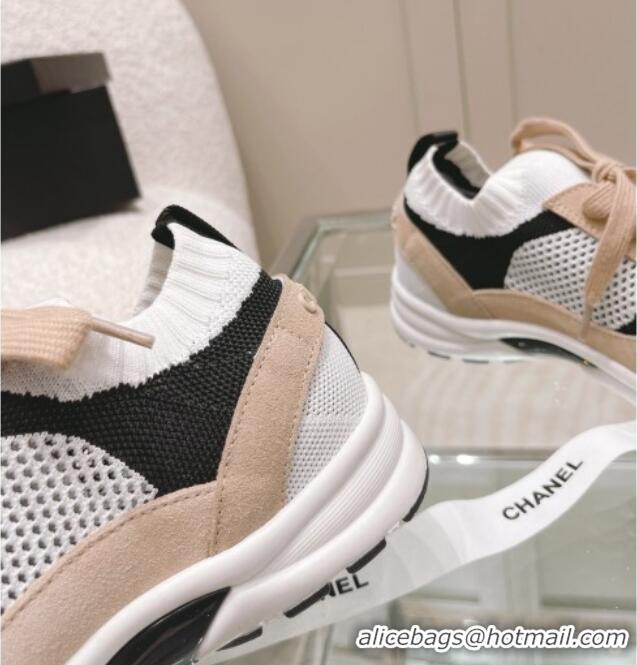 New Style Chanel Knit & Suede Sneakers G38750 Beige