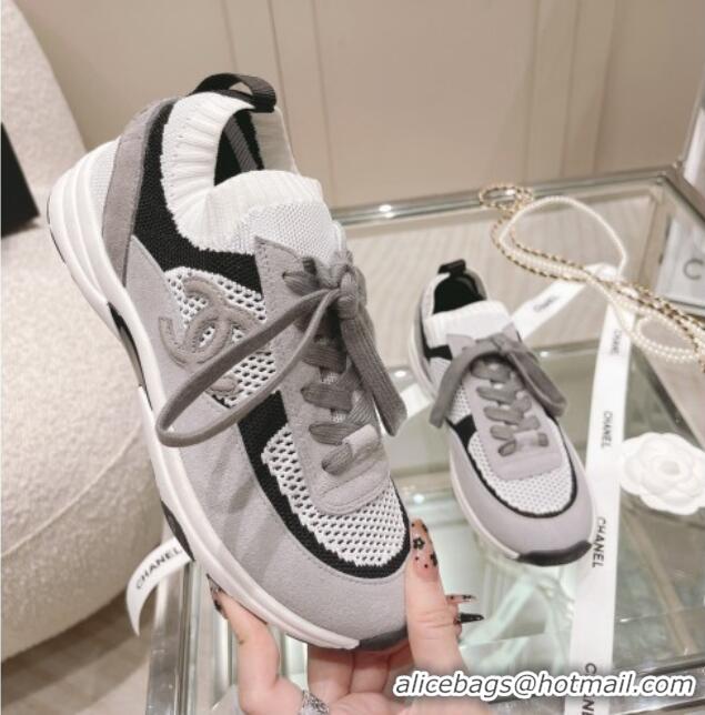 Discount Chanel Knit & Suede Sneakers G38750 Gray