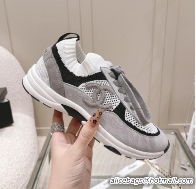 Discount Chanel Knit & Suede Sneakers G38750 Gray