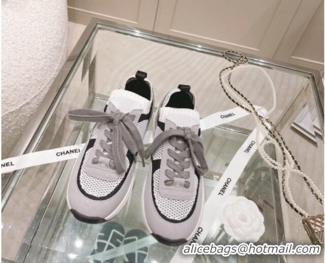 Discount Chanel Knit & Suede Sneakers G38750 Gray