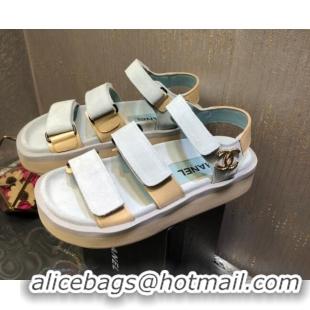 Best Quality Chanel Suede Strap Flat Sandals 030411 Light Gray