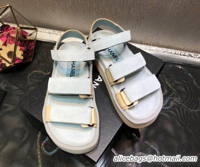 Best Quality Chanel Suede Strap Flat Sandals 030411 Light Gray