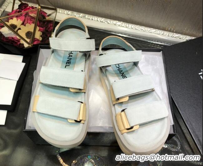 Best Quality Chanel Suede Strap Flat Sandals 030411 Light Gray