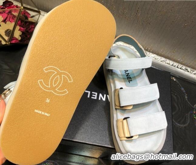 Best Quality Chanel Suede Strap Flat Sandals 030411 Light Gray