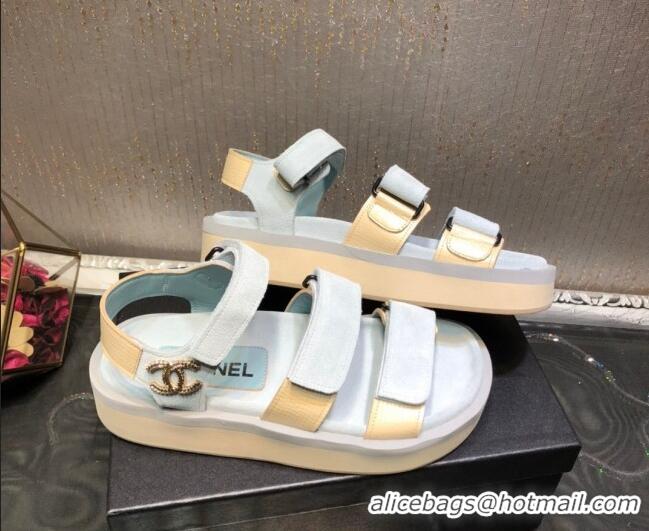 Best Quality Chanel Suede Strap Flat Sandals 030411 Light Gray