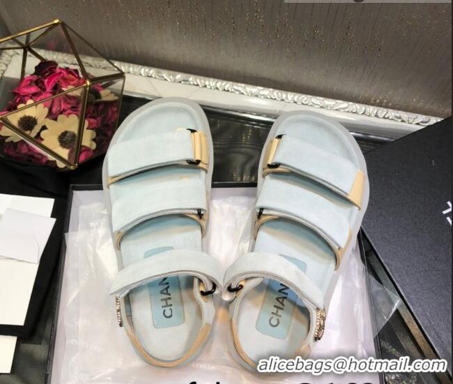 Best Quality Chanel Suede Strap Flat Sandals 030411 Light Gray