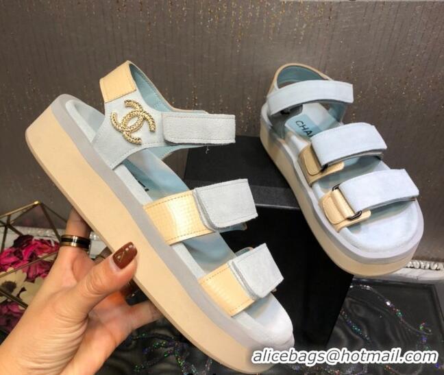 Best Quality Chanel Suede Strap Flat Sandals 030411 Light Gray